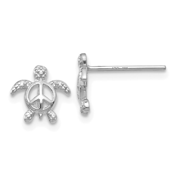 14k White Gold Mini Peace Turtle Post Earrings